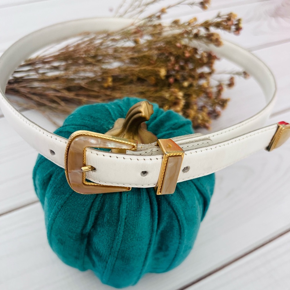 White Leather Belt with Mother of Pearl Buckle